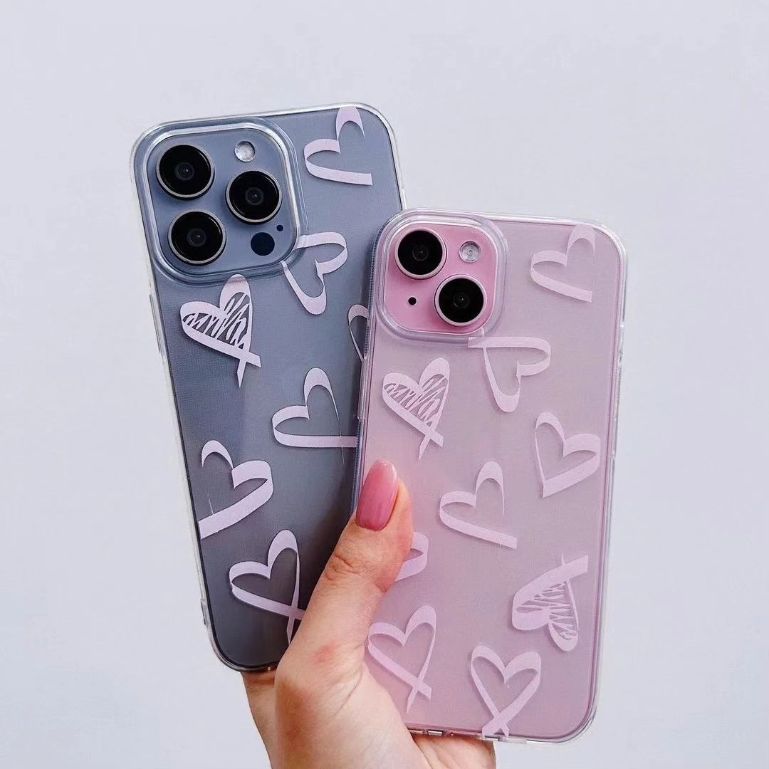 iPhone 11 12 13 15 14 Pro Max Clear heart Silicone Soft Protect Cover